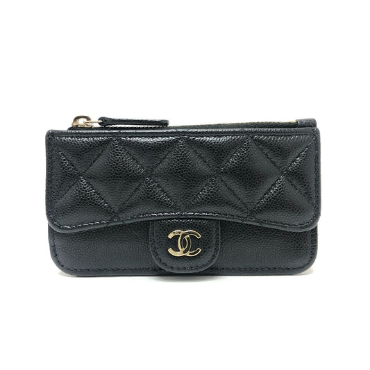 CHANEL AP2570 ココマーク マトラッセ クラシック ジップ カードケース コインケース 財布 ウォレット 小銭入れ コインケース キャビアスキン レディース ブラック