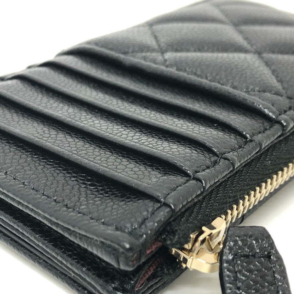 CHANEL AP2570 ココマーク マトラッセ クラシック ジップ カードケース コインケース 財布 ウォレット 小銭入れ コインケース キャビアスキン レディース ブラック
