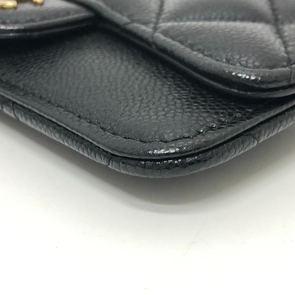 CHANEL AP2570 ココマーク マトラッセ クラシック ジップ カードケース コインケース 財布 ウォレット 小銭入れ コインケース キャビアスキン レディース ブラック