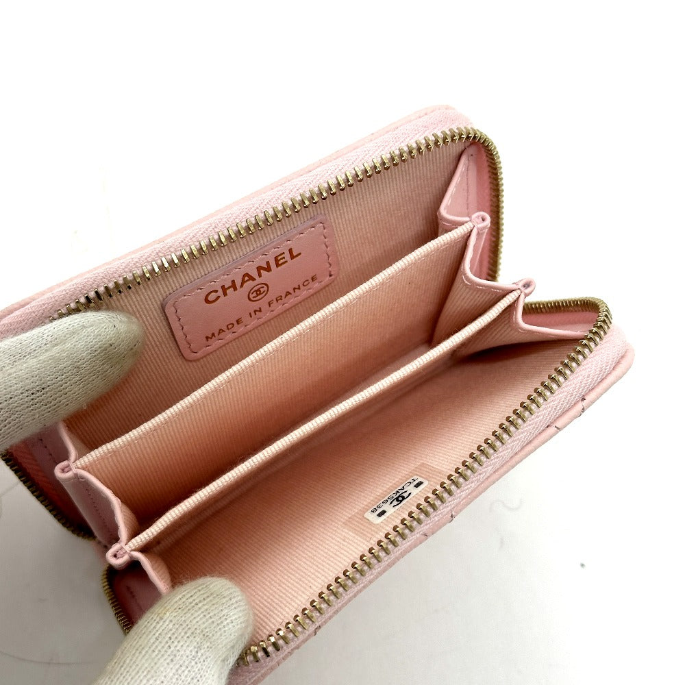 CHANEL AP0216 Matelasse Classic Zip Coin Purse, Caviar Leather, Women's, Pink