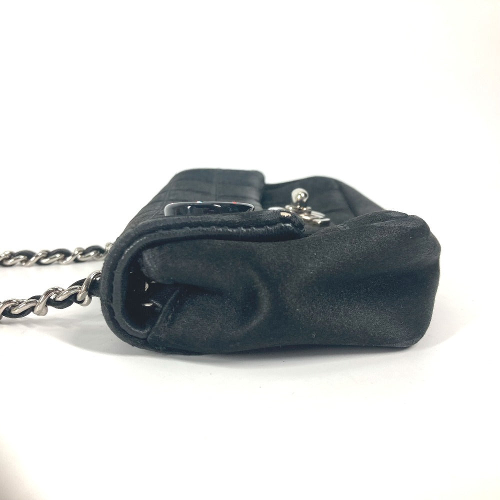 CHANEL カバン ポシェット リップ 口紅 ミラー 鏡 CC ココマーク チェーンバッグ 斜め掛け ショルダーバッグ サテン レディース ブラック