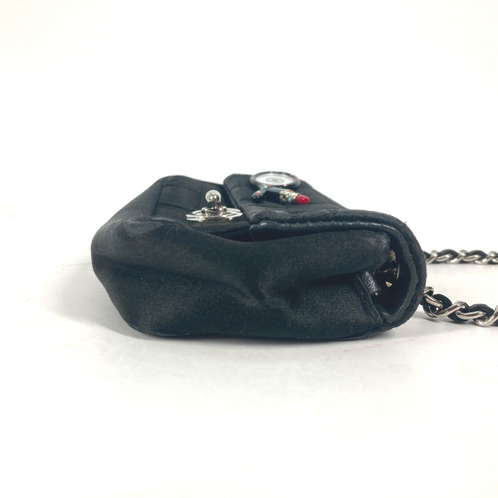 CHANEL カバン ポシェット リップ 口紅 ミラー 鏡 CC ココマーク チェーンバッグ 斜め掛け ショルダーバッグ サテン レディース ブラック