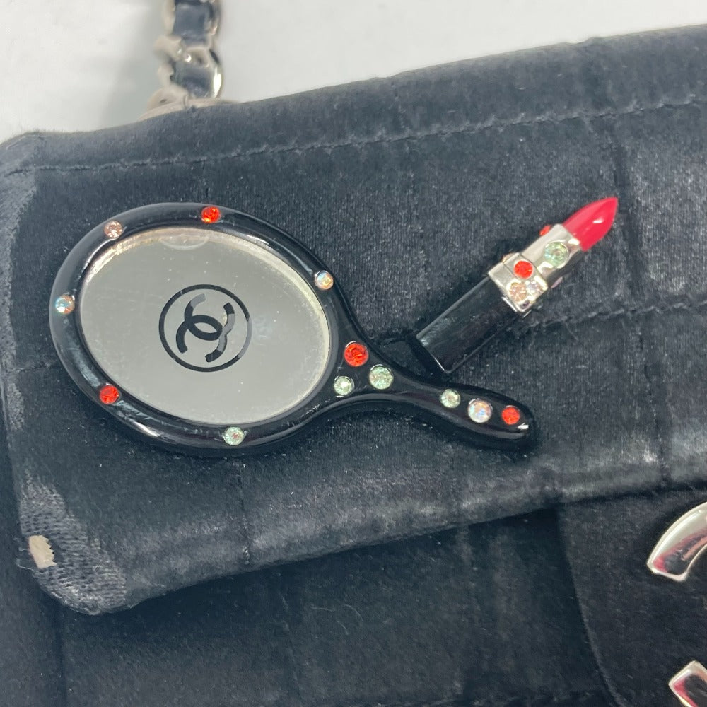 CHANEL カバン ポシェット リップ 口紅 ミラー 鏡 CC ココマーク チェーンバッグ 斜め掛け ショルダーバッグ サテン レディース ブラック