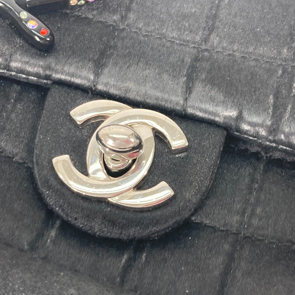 CHANEL カバン ポシェット リップ 口紅 ミラー 鏡 CC ココマーク チェーンバッグ 斜め掛け ショルダーバッグ サテン レディース ブラック