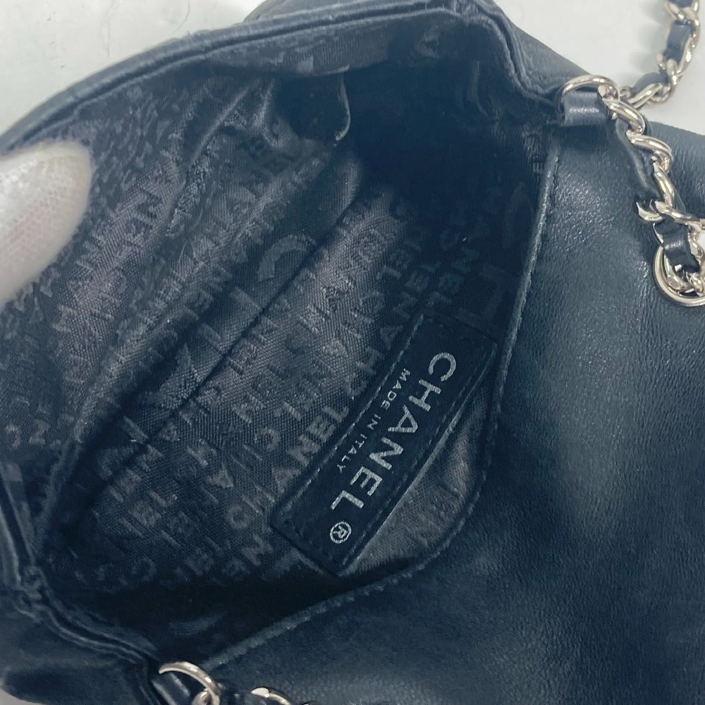 CHANEL カバン ポシェット リップ 口紅 ミラー 鏡 CC ココマーク チェーンバッグ 斜め掛け ショルダーバッグ サテン レディース ブラック