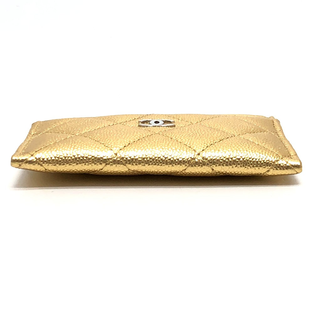 CHANEL AP0213 ココマーク クラシック マトラッセ キャビアスキン 小物 カードケース キャビアスキン レディース ゴールド
