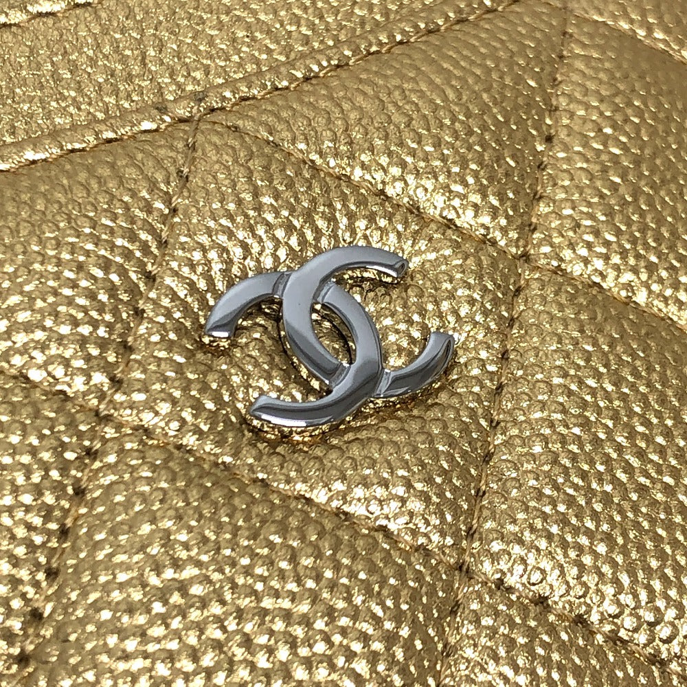 CHANEL AP0213 ココマーク クラシック マトラッセ キャビアスキン 小物 カードケース キャビアスキン レディース ゴールド