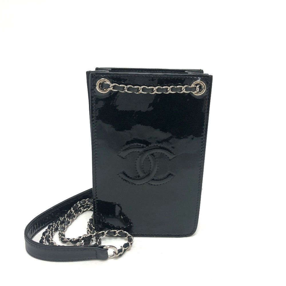 CHANEL Coco Mark Pouch Chain Shoulder Bag Enamel Women's Black