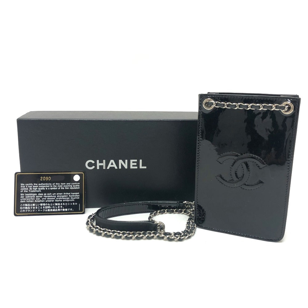 CHANEL Coco Mark Pouch Chain Shoulder Bag Enamel Women's Black