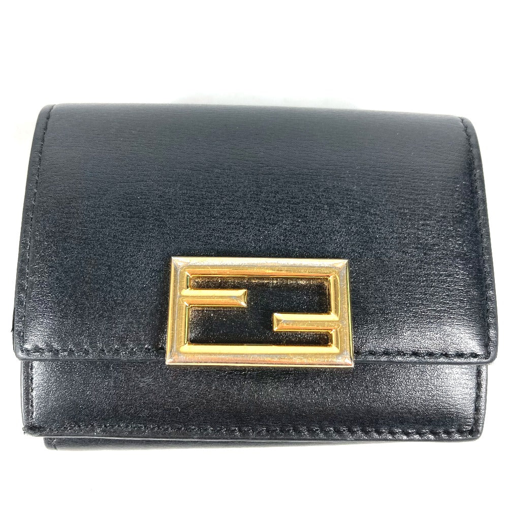 FENDI 8M0395 ロゴ コンパクトウォレット 3つ折り財布 レザー レディース ブラック