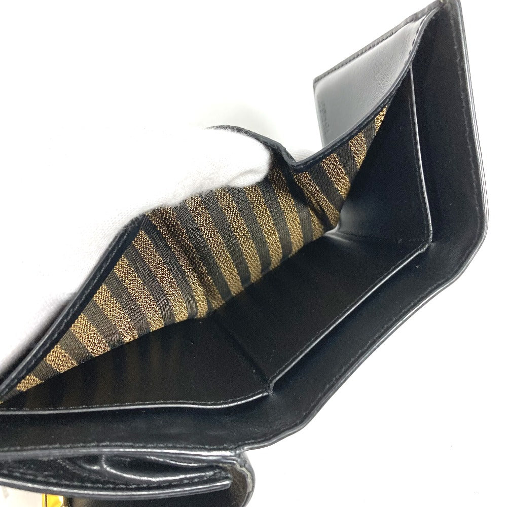 FENDI 8M0395 ロゴ コンパクトウォレット 3つ折り財布 レザー レディース ブラック