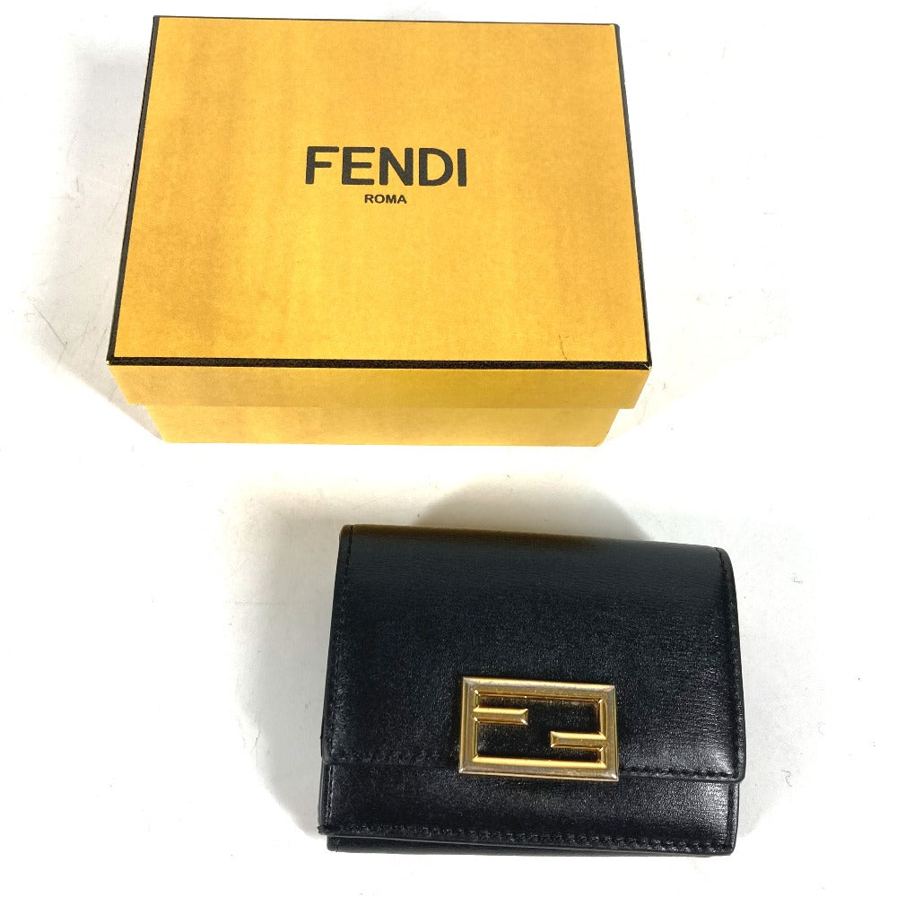 FENDI 8M0395 ロゴ コンパクトウォレット 3つ折り財布 レザー レディース ブラック