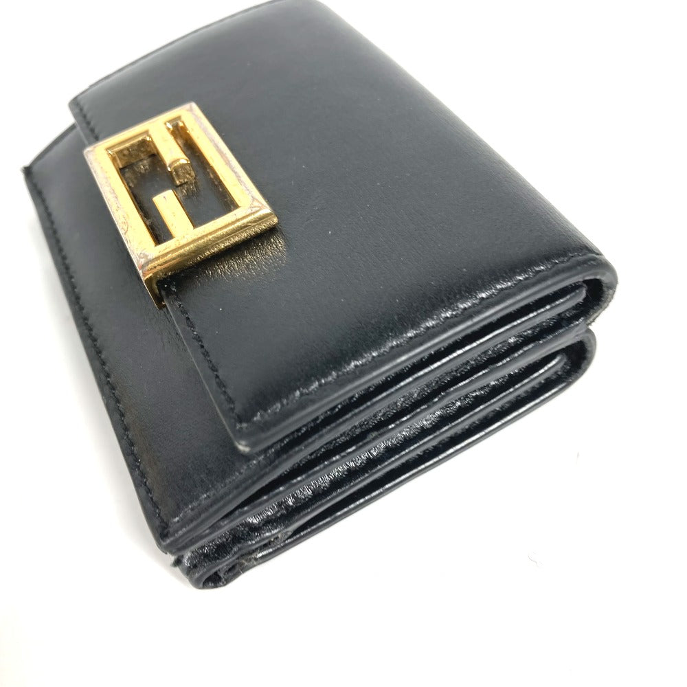 FENDI 8M0395 ロゴ コンパクトウォレット 3つ折り財布 レザー レディース ブラック