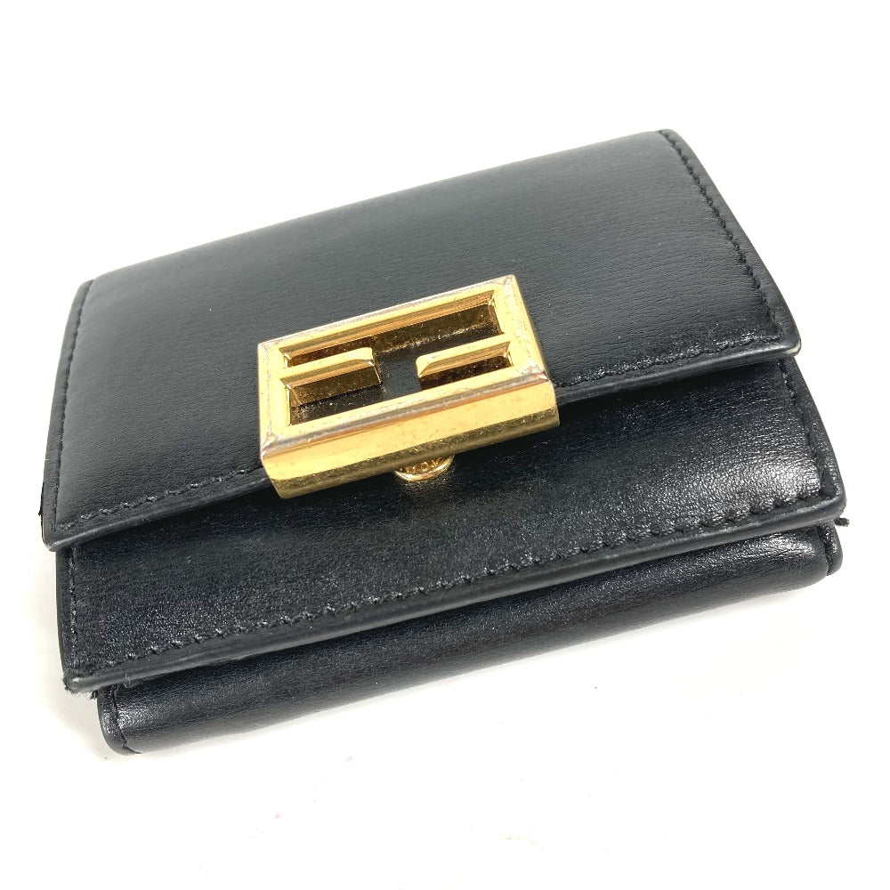 FENDI 8M0395 ロゴ コンパクトウォレット 3つ折り財布 レザー レディース ブラック