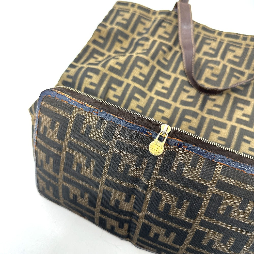 FENDI ZUCCA Pattern Foldable Bag Eco Bag Tote Bag Leather/Canvas Women's Brown