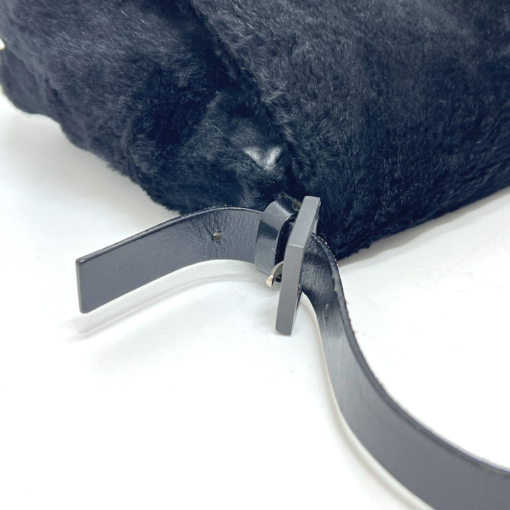 FENDI Mamma Bucket Shoulder Handbag in Black with Fur