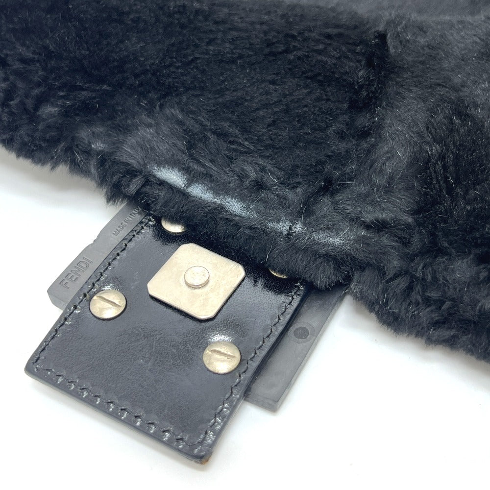 FENDI Mamma Bucket Shoulder Handbag in Black with Fur
