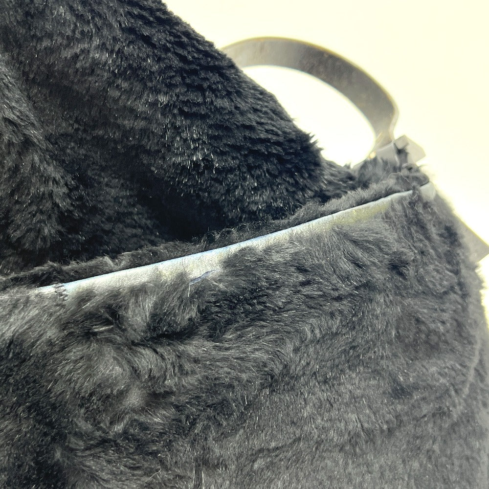 FENDI Mamma Bucket Shoulder Handbag in Black with Fur