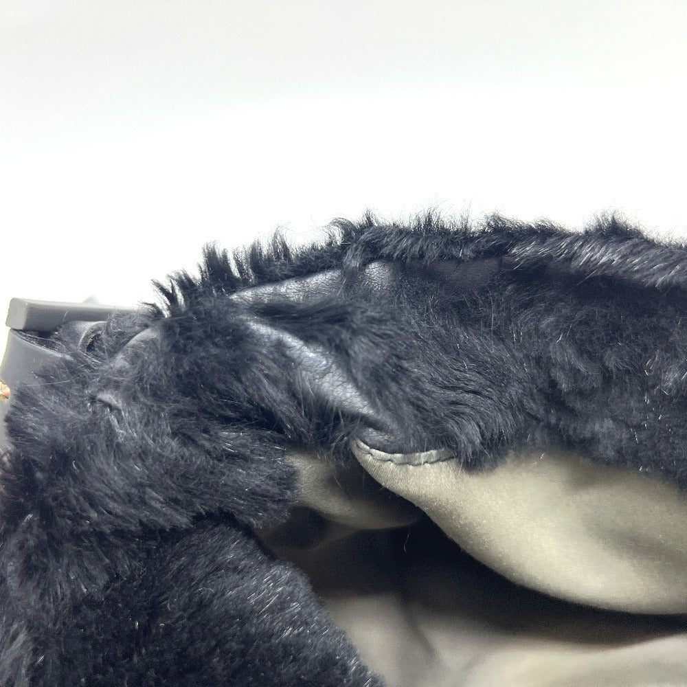 FENDI Mamma Bucket Shoulder Handbag in Black with Fur