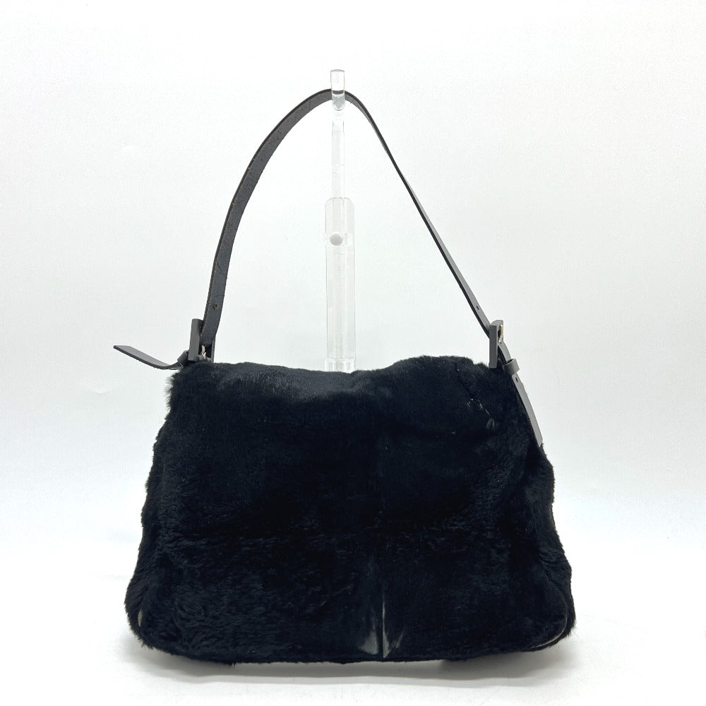 FENDI Mamma Bucket Shoulder Handbag in Black with Fur