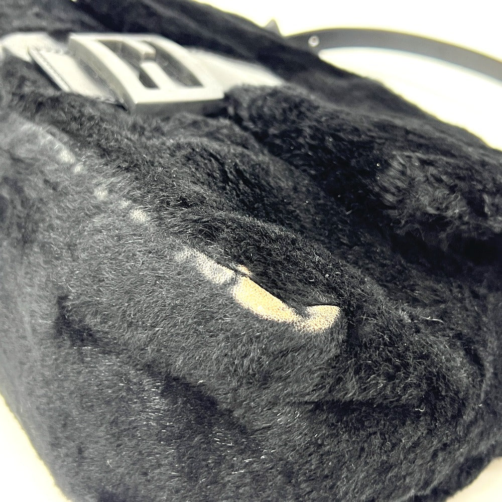 FENDI Mamma Bucket Shoulder Handbag in Black with Fur