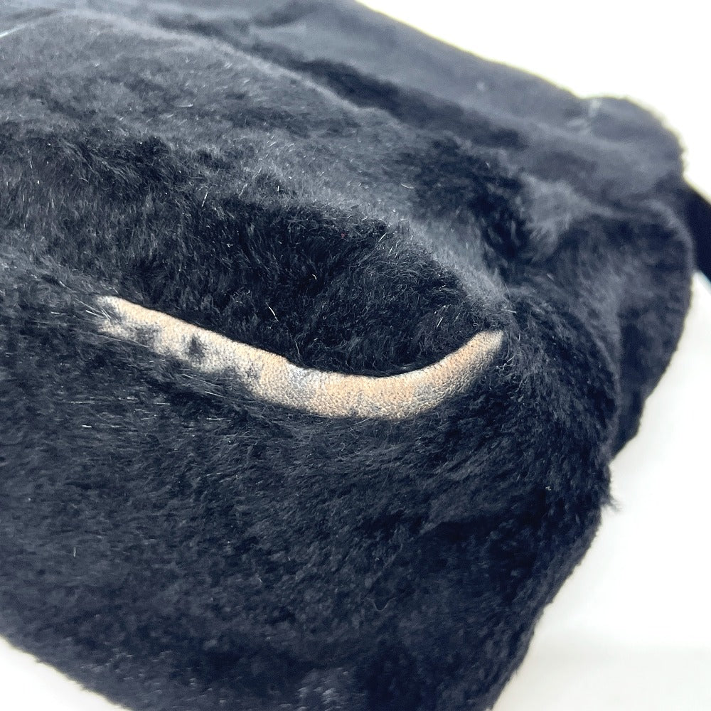 FENDI Mamma Bucket Shoulder Handbag in Black with Fur