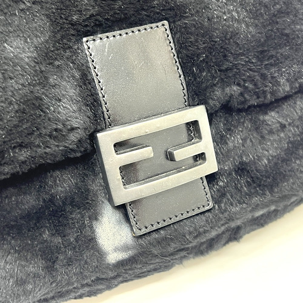 FENDI Mamma Bucket Shoulder Handbag in Black with Fur