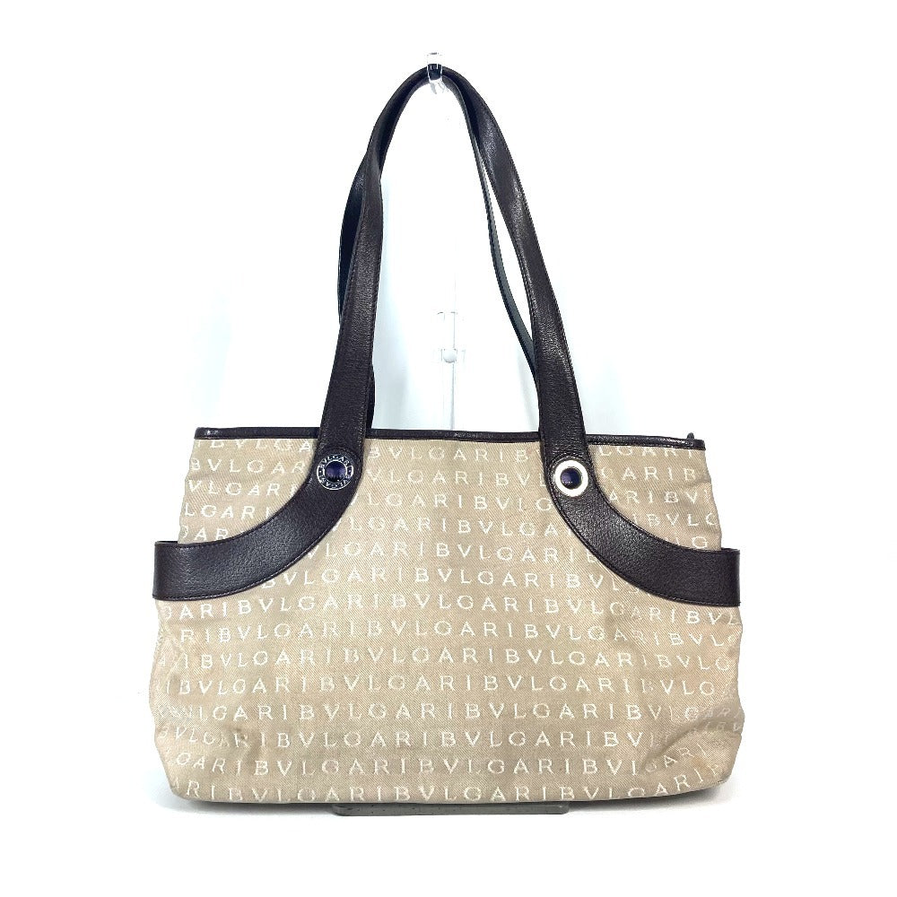 BVLGARI Logomania Shoulder Bag/Tote Bag in Canvas/Leather, Beige