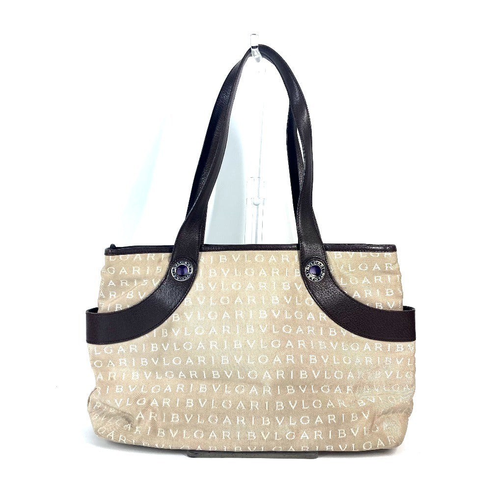 BVLGARI Logomania Shoulder Bag/Tote Bag in Canvas/Leather, Beige
