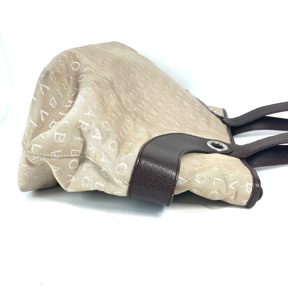 BVLGARI Logomania Shoulder Bag/Tote Bag in Canvas/Leather, Beige