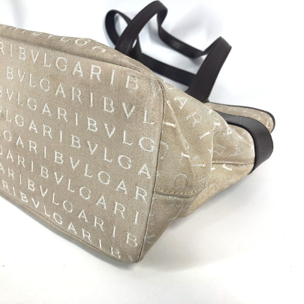 BVLGARI Logomania Shoulder Bag/Tote Bag in Canvas/Leather, Beige