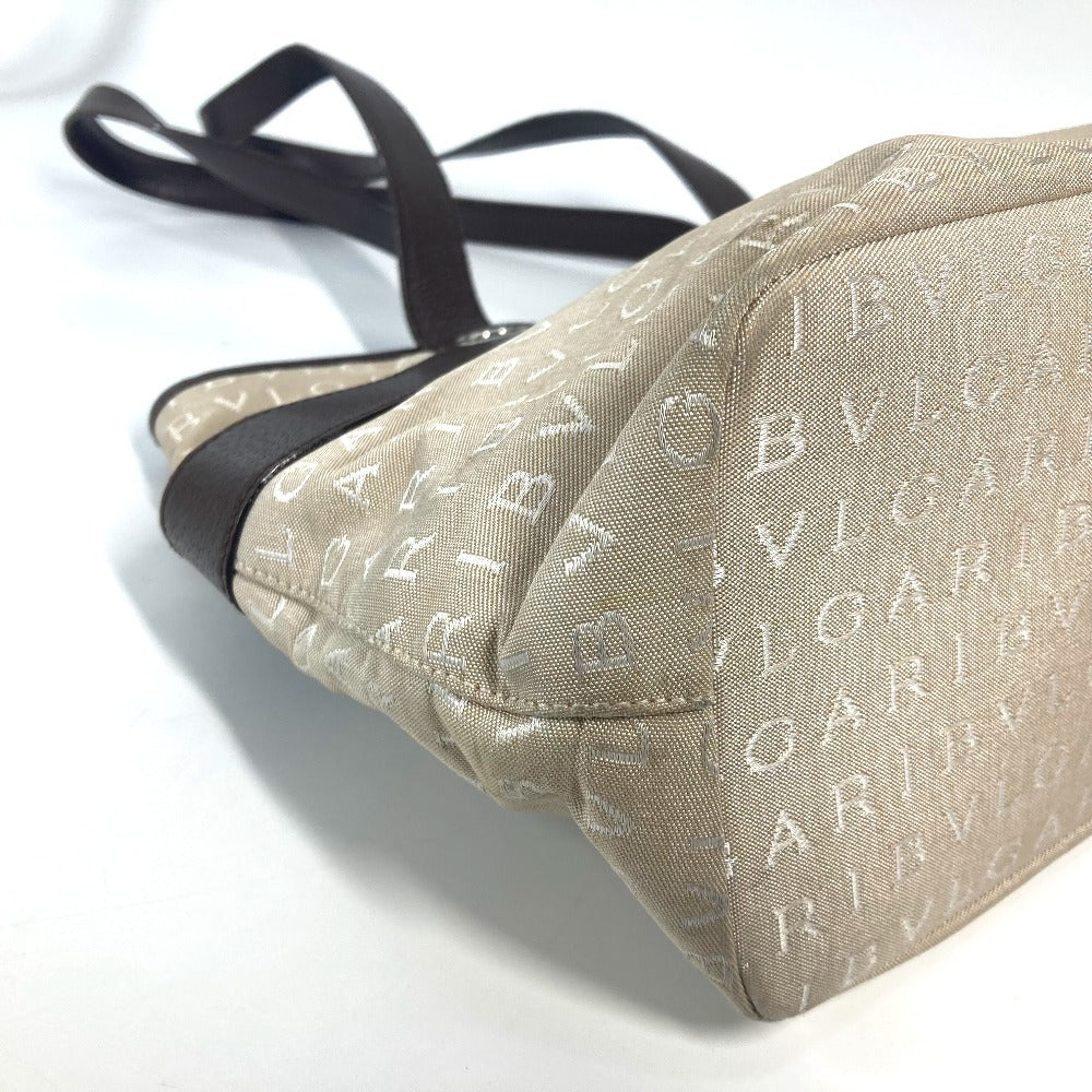 BVLGARI Logomania Shoulder Bag/Tote Bag in Canvas/Leather, Beige