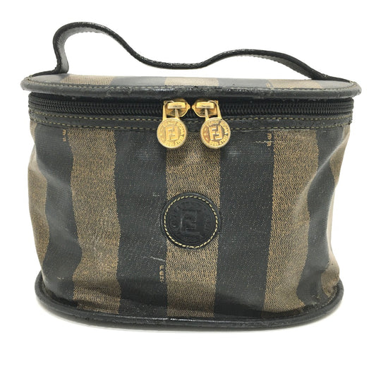 FENDI FFロゴ ペカン オーバル型 カバン バニティバッグ 小物入れ ハンドバッグ PVC/レザー レディース ブラウン×ブラック