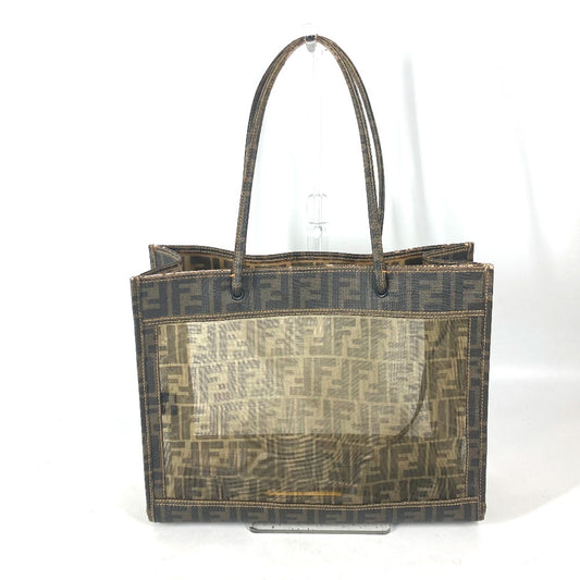 FENDI メッシュバッグ ビーチバッグ ヴィンテージ ズッカ ポーチ付き トートバッグ 肩掛け ショルダーバッグ コーティングレザー レディース ブラウン