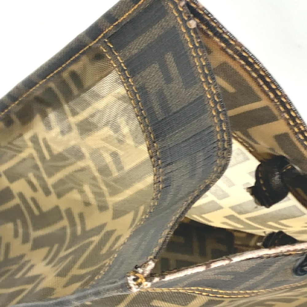 FENDI メッシュバッグ ビーチバッグ ヴィンテージ ズッカ ポーチ付き トートバッグ 肩掛け ショルダーバッグ コーティングレザー レディース ブラウン