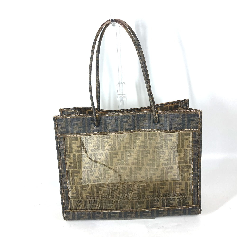 FENDI メッシュバッグ ビーチバッグ ヴィンテージ ズッカ ポーチ付き トートバッグ 肩掛け ショルダーバッグ コーティングレザー レディース ブラウン