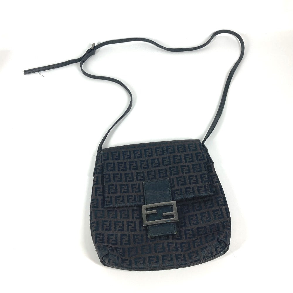 FENDI ズッカ ズッキーノ カバン フラップ ポシェット 斜め掛け ショルダーバッグ キャンバス/レザー レディース ブラック