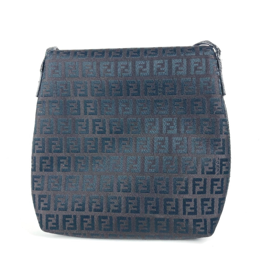 FENDI ズッカ ズッキーノ カバン フラップ ポシェット 斜め掛け ショルダーバッグ キャンバス/レザー レディース ブラック