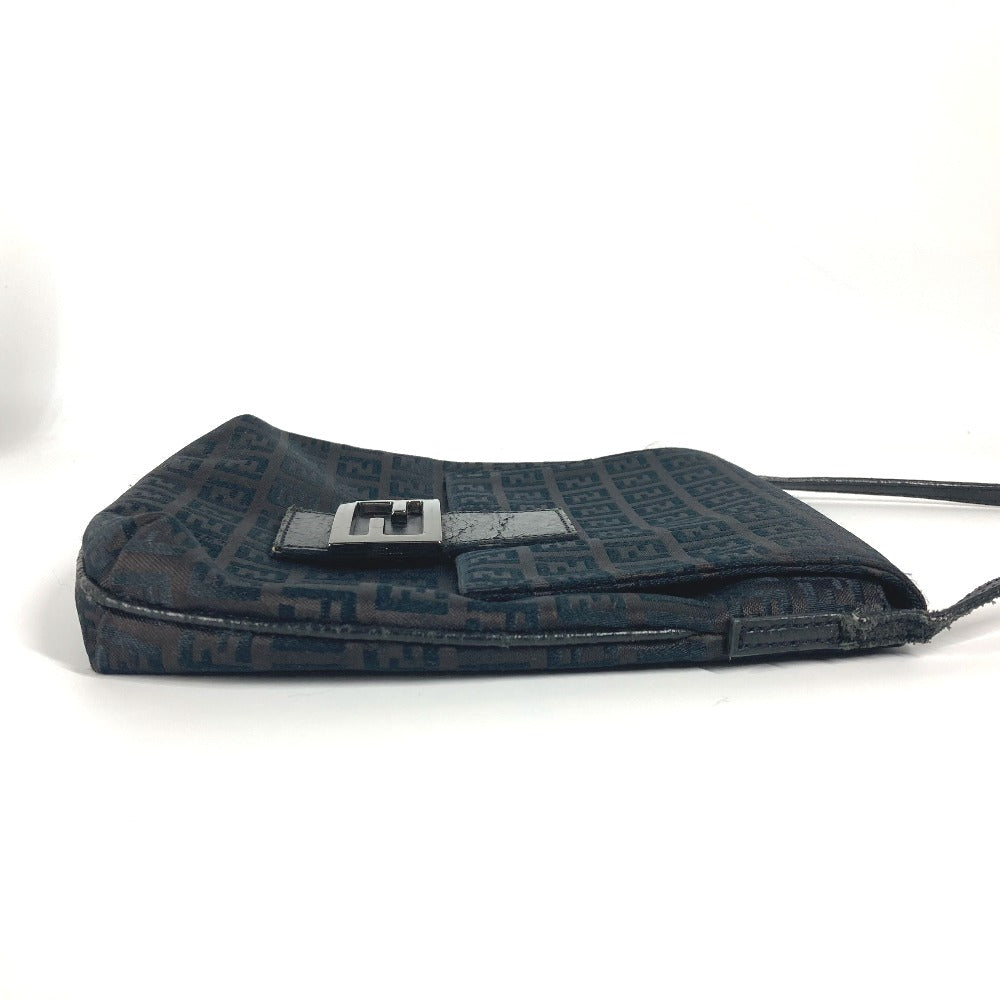 FENDI ズッカ ズッキーノ カバン フラップ ポシェット 斜め掛け ショルダーバッグ キャンバス/レザー レディース ブラック
