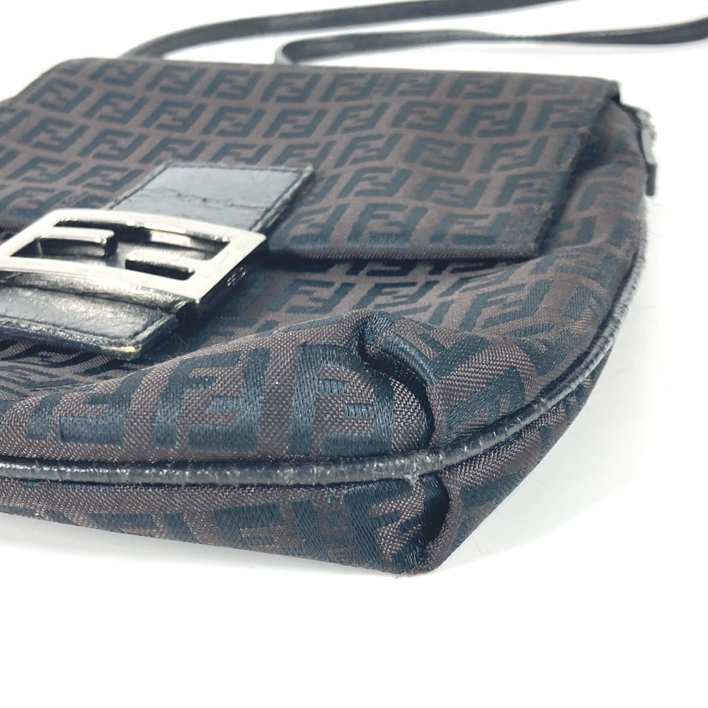FENDI ズッカ ズッキーノ カバン フラップ ポシェット 斜め掛け ショルダーバッグ キャンバス/レザー レディース ブラック
