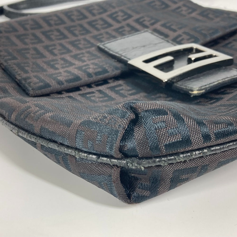 FENDI ズッカ ズッキーノ カバン フラップ ポシェット 斜め掛け ショルダーバッグ キャンバス/レザー レディース ブラック