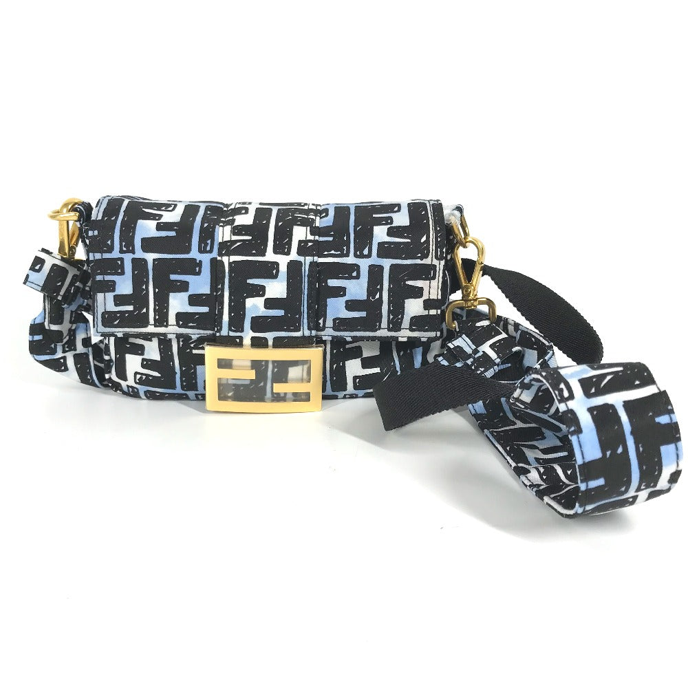 FENDI 8BR784 ジョシュアヴィーダス Joshua Vides コラボ ズッカ バゲット ミニ 2WAYバッグ 斜め掛け ポシェット ショルダーバッグ ナイロン ユニセックス ブルー