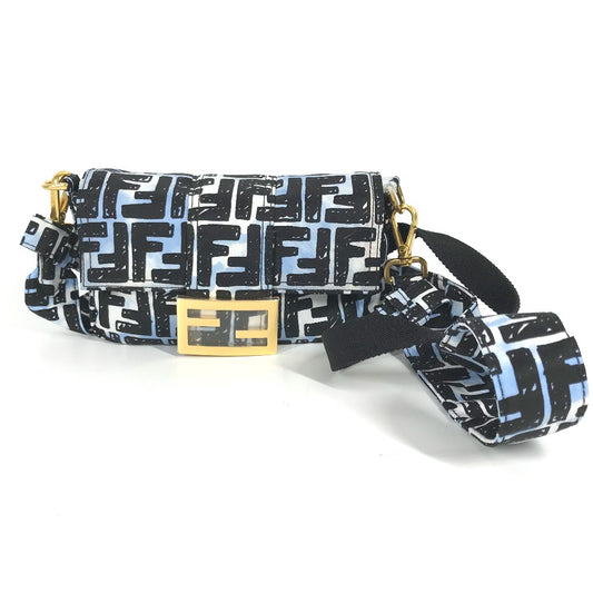 FENDI 8BR784 ジョシュアヴィーダス Joshua Vides コラボ ズッカ バゲット ミニ 2WAYバッグ 斜め掛け ポシェット ショルダーバッグ ナイロン ユニセックス ブルー