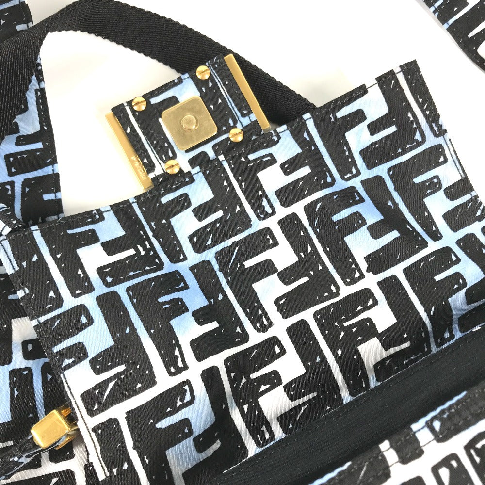 FENDI 8BR784 ジョシュアヴィーダス Joshua Vides コラボ ズッカ バゲット ミニ 2WAYバッグ 斜め掛け ポシェット ショルダーバッグ ナイロン ユニセックス ブルー