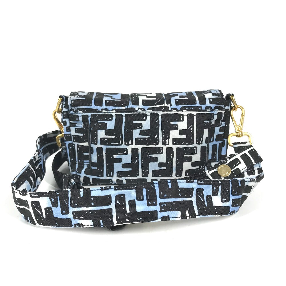 FENDI 8BR784 ジョシュアヴィーダス Joshua Vides コラボ ズッカ バゲット ミニ 2WAYバッグ 斜め掛け ポシェット ショルダーバッグ ナイロン ユニセックス ブルー