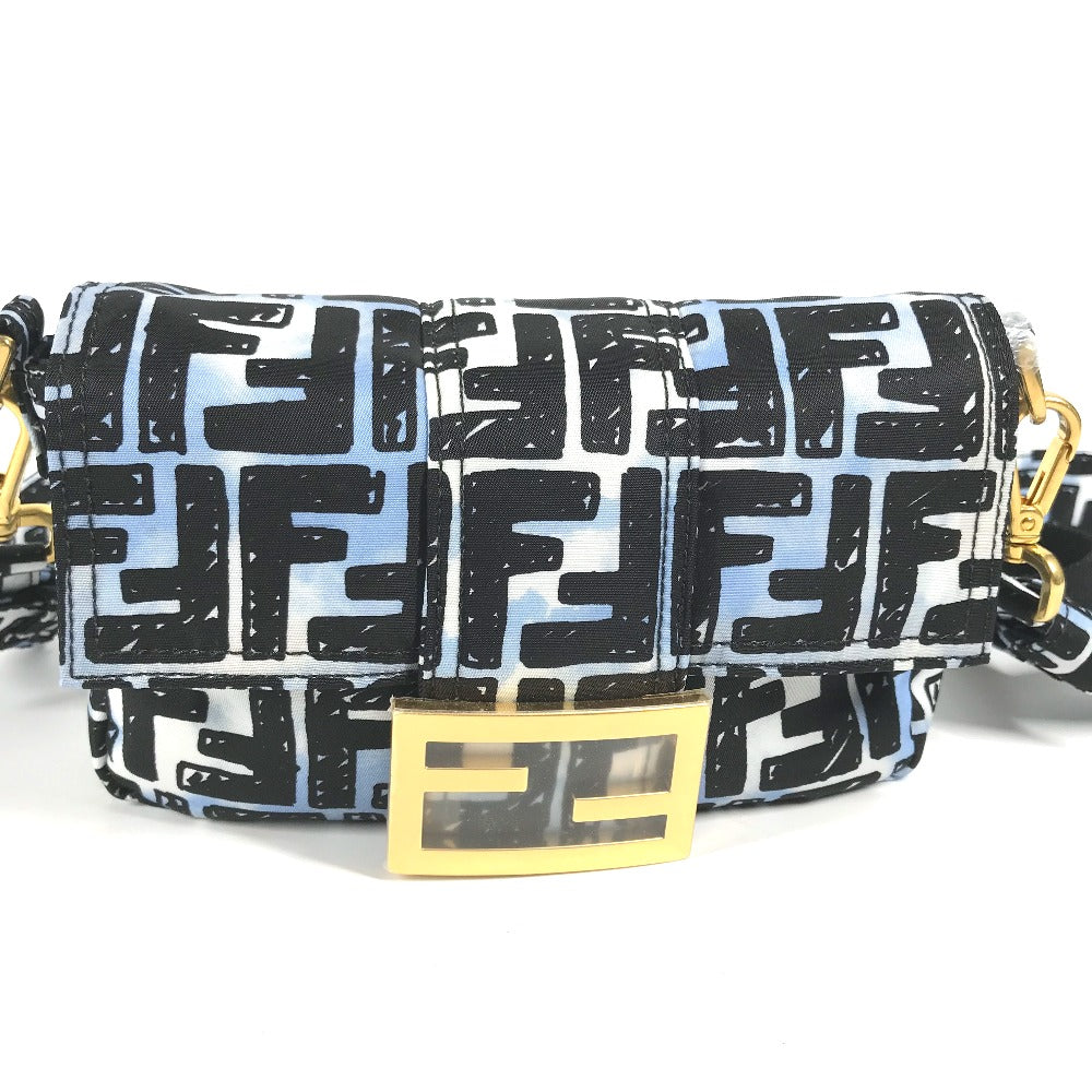 FENDI 8BR784 ジョシュアヴィーダス Joshua Vides コラボ ズッカ バゲット ミニ 2WAYバッグ 斜め掛け ポシェット ショルダーバッグ ナイロン ユニセックス ブルー