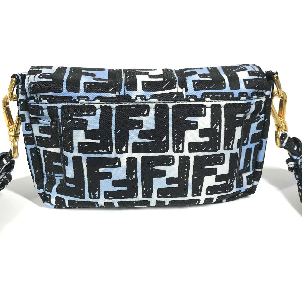FENDI 8BR784 ジョシュアヴィーダス Joshua Vides コラボ ズッカ バゲット ミニ 2WAYバッグ 斜め掛け ポシェット ショルダーバッグ ナイロン ユニセックス ブルー