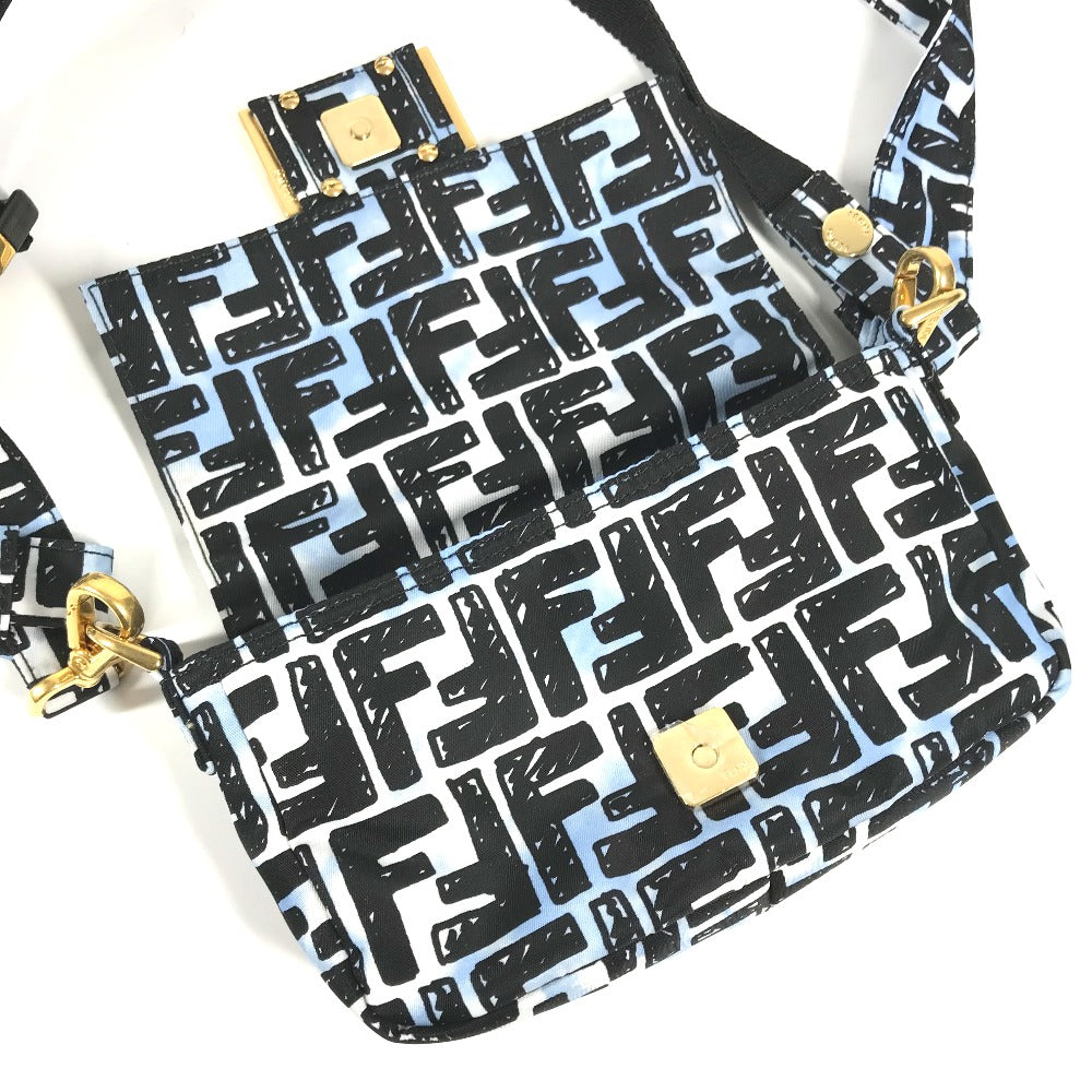 FENDI 8BR784 ジョシュアヴィーダス Joshua Vides コラボ ズッカ バゲット ミニ 2WAYバッグ 斜め掛け ポシェット ショルダーバッグ ナイロン ユニセックス ブルー
