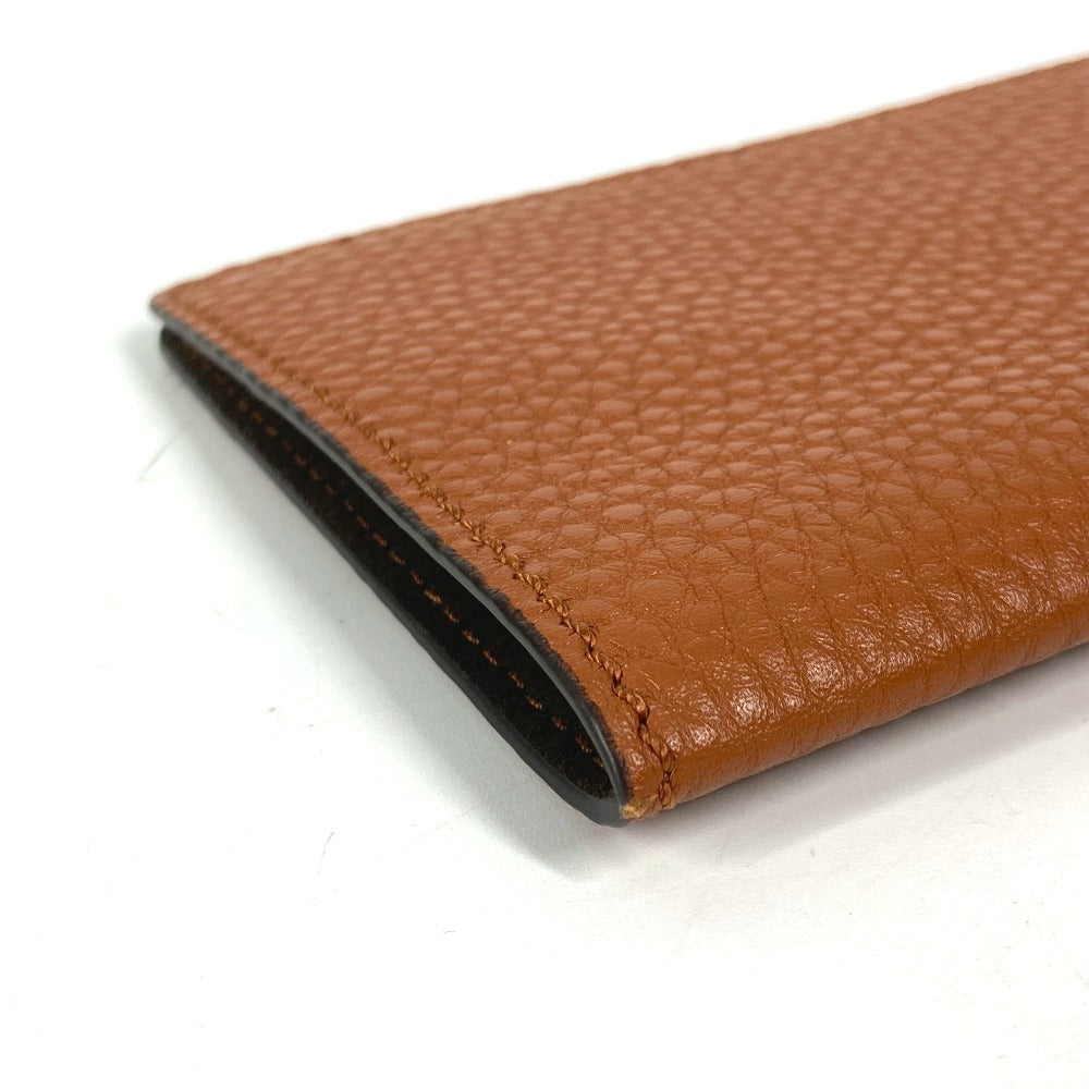 FENDI Logo Passport Cover Stationery Passport Case Leather Unisex Brown