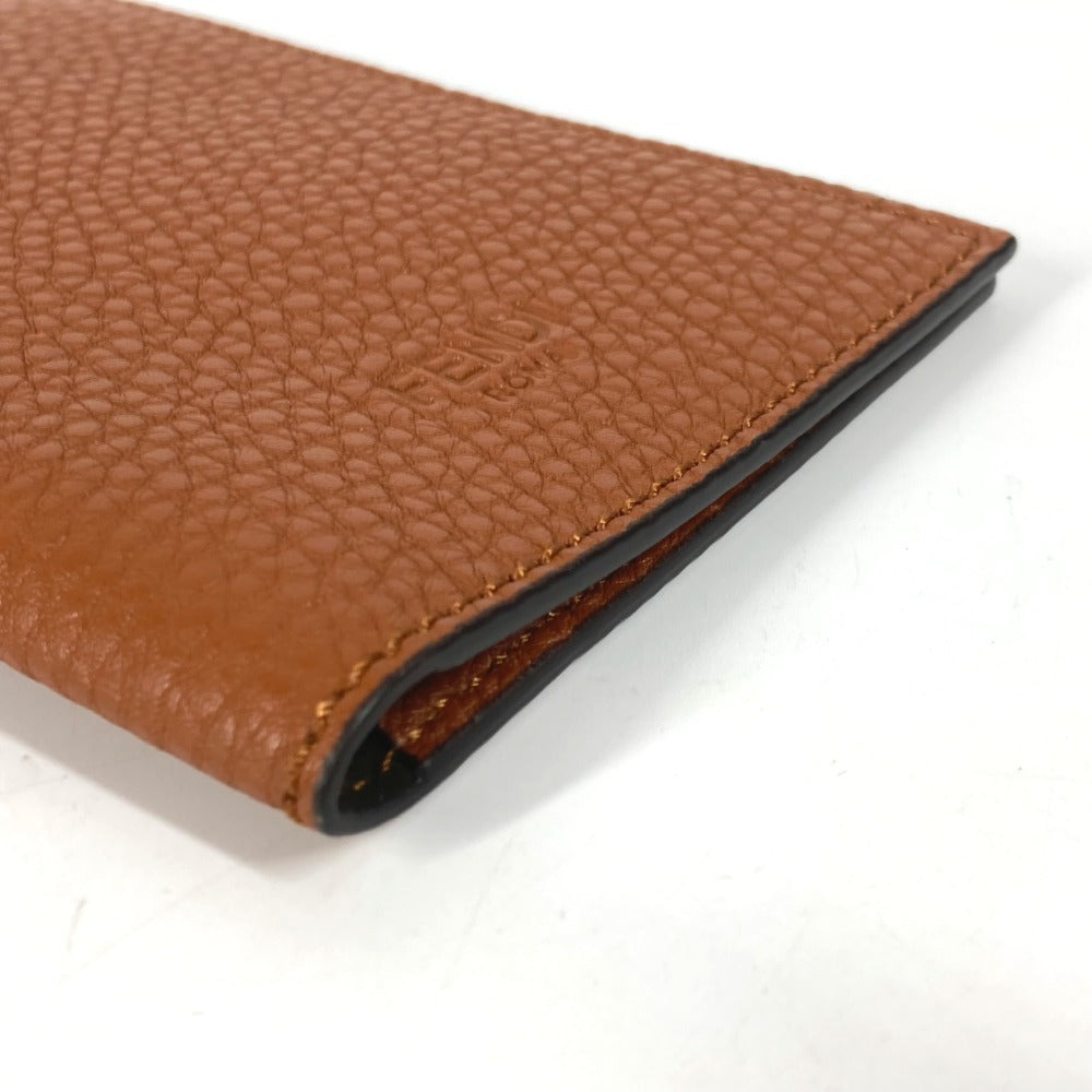 FENDI Logo Passport Cover Stationery Passport Case Leather Unisex Brown